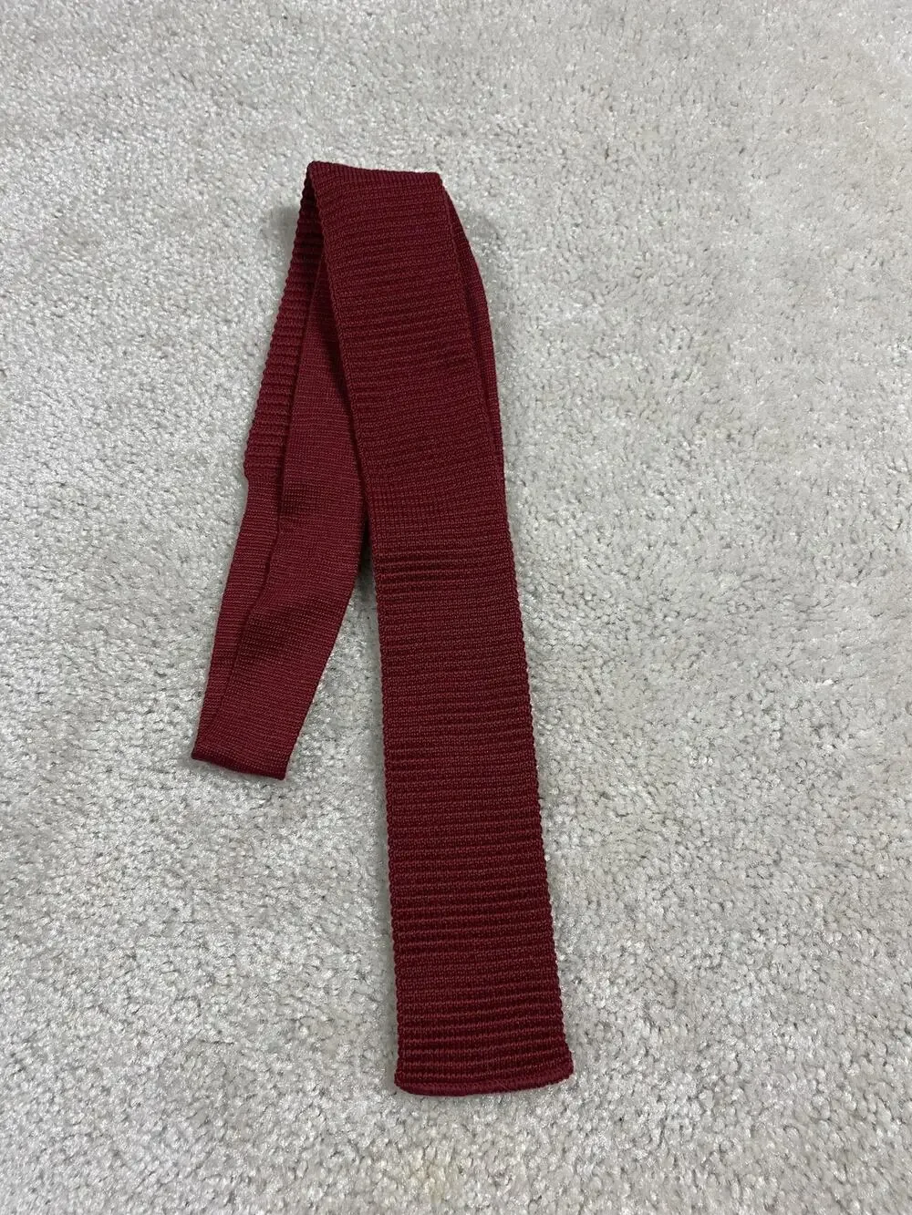 VTG Rooster Knit Tie Mens Red Cotton Skinny Necktie Solid Ivy Menswear Academia